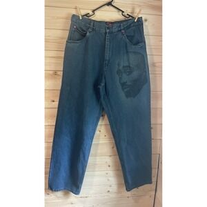 Makaveli Branded Tupac Shakur Hip Hop Wide Leg Jeans 36x34 Graphic Face Y2k Mint